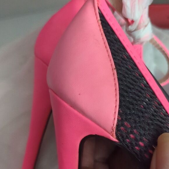 NEON HOT pink colorblock pump w/ ankle strap - Picture 6 of 8